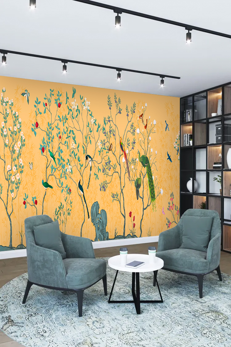 Tropikal Kuşlar ve Çiçek Deseni Duvar Kağıdı - Görsel 2