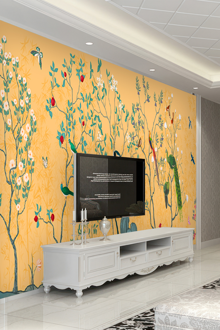 Tropikal Kuşlar ve Çiçek Deseni Duvar Kağıdı - Görsel 6