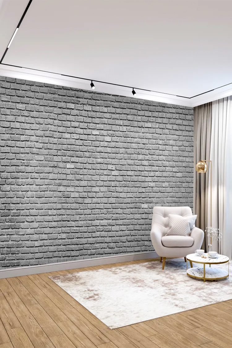 Gri Tuğla Desenli Endüstriyel Duvar Kağıdı - Modern ve Şık
