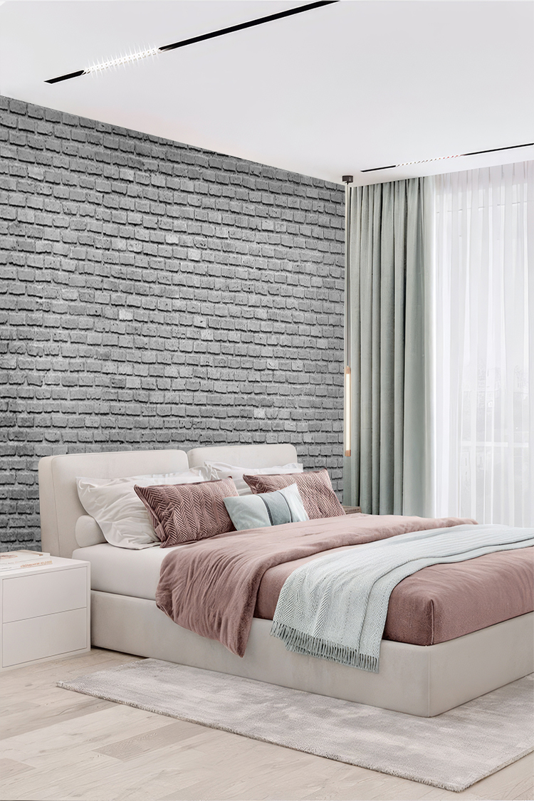 Gri Tuğla Desenli Endüstriyel Duvar Kağıdı - Modern ve Şık - Görsel 4