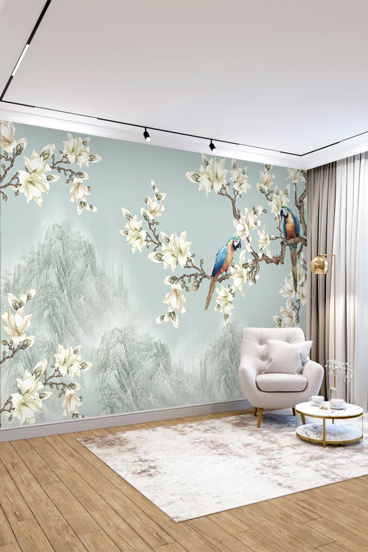 Çiçekli Kuş Desenli Duvar Kağıdı - Görsel 4