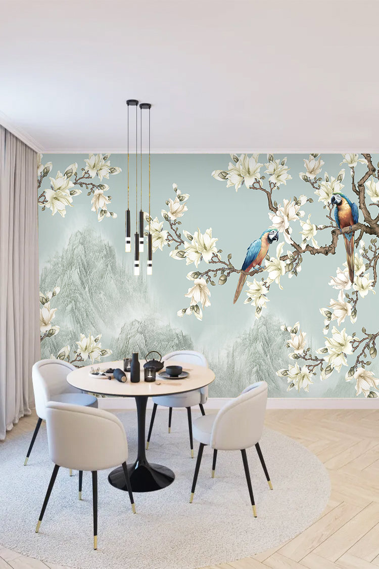 Çiçekli Kuş Desenli Duvar Kağıdı - Görsel 5