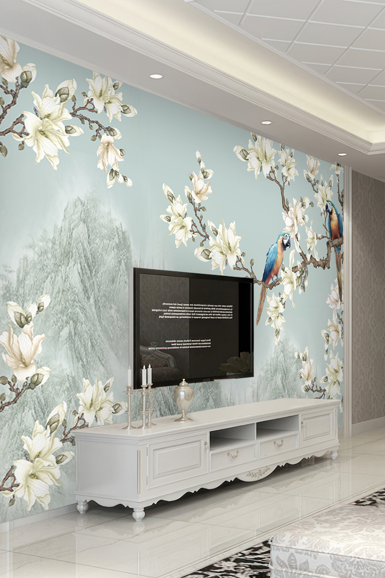 Çiçekli Kuş Desenli Duvar Kağıdı - Görsel 6