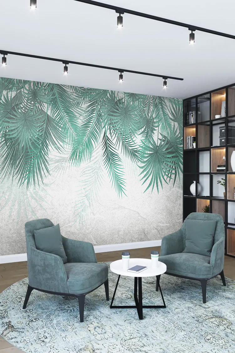 Mint Yeşili Palmiyeli Şık Duvar Kağıdı