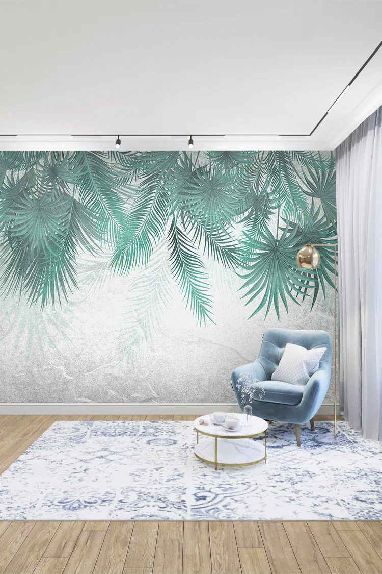 Mint Yeşili Palmiyeli Şık Duvar Kağıdı - Görsel 2