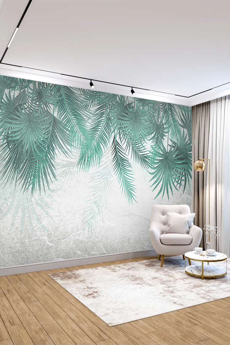 Mint Yeşili Palmiyeli Şık Duvar Kağıdı - Görsel 3
