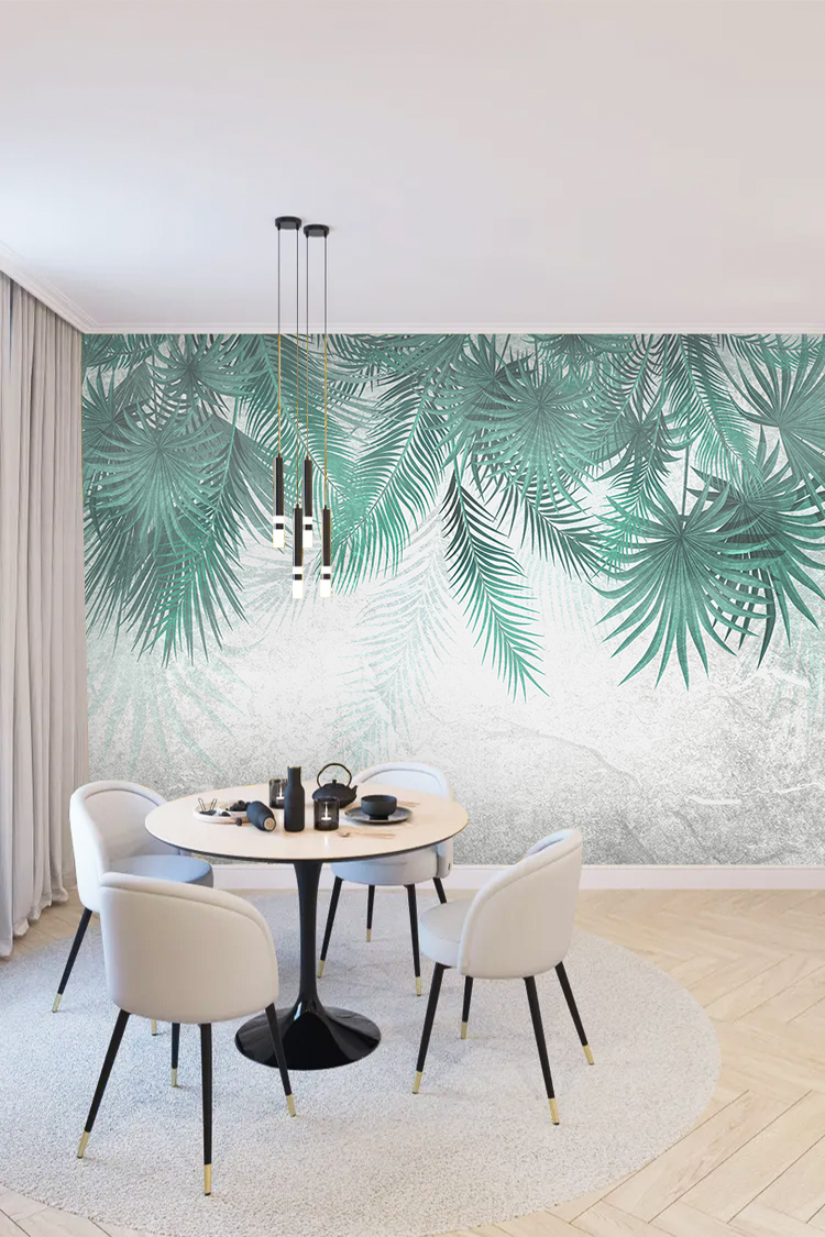 Mint Yeşili Palmiyeli Şık Duvar Kağıdı - Görsel 4