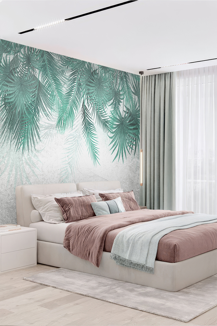 Mint Yeşili Palmiyeli Şık Duvar Kağıdı - Görsel 5