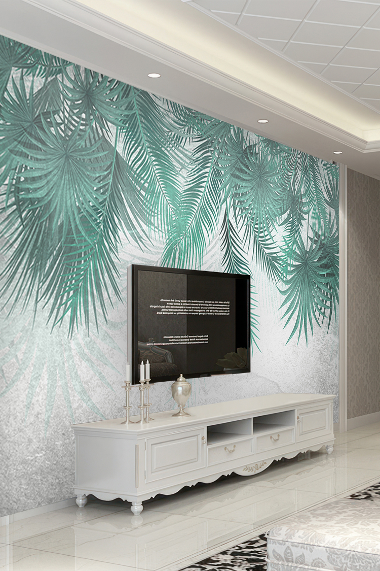 Mint Yeşili Palmiyeli Şık Duvar Kağıdı - Görsel 6