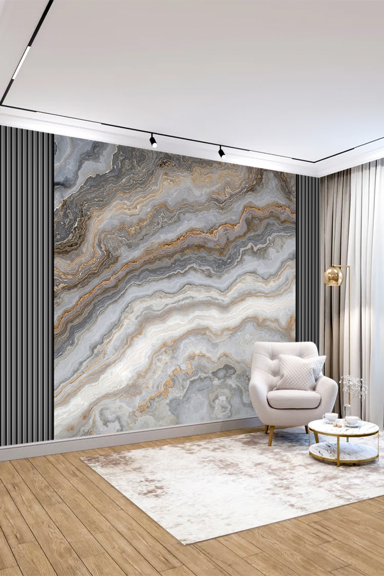 Mermer Desenli Duvar Kağıdı - Altın Renkli Modern Tasarım - Görsel 4