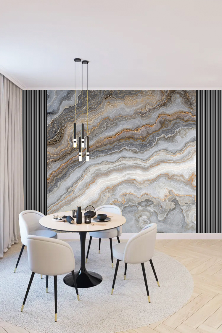 Mermer Desenli Duvar Kağıdı - Altın Renkli Modern Tasarım - Görsel 3