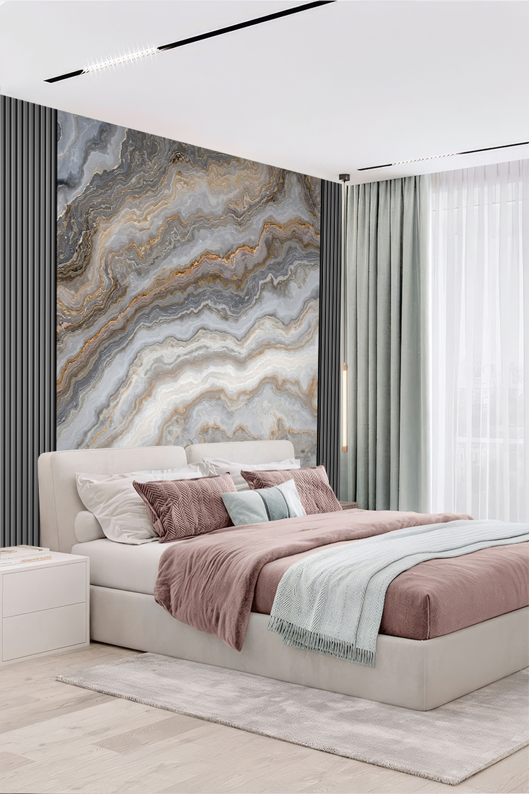 Mermer Desenli Duvar Kağıdı - Altın Renkli Modern Tasarım - Görsel 2