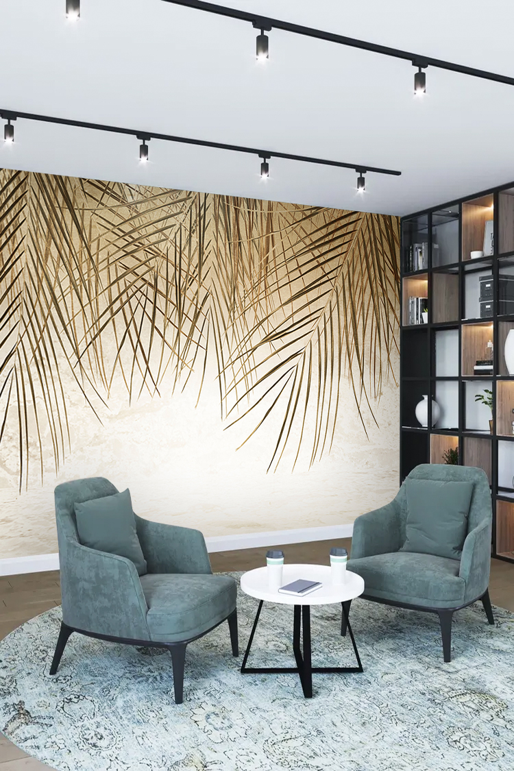 Minimalist Altın Yaprak Desenli Duvar Kağıdı - Görsel 2