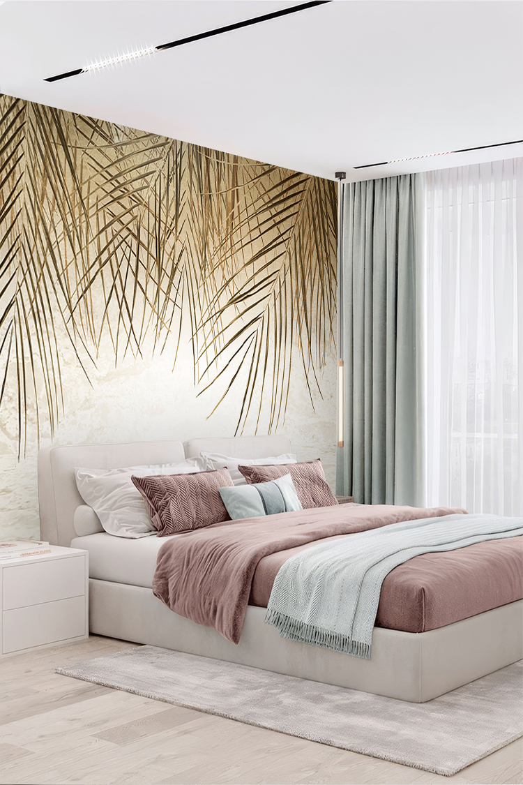 Minimalist Altın Yaprak Desenli Duvar Kağıdı - Görsel 5