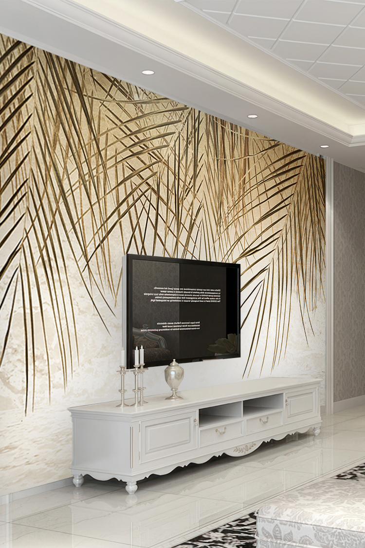 Minimalist Altın Yaprak Desenli Duvar Kağıdı - Görsel 6