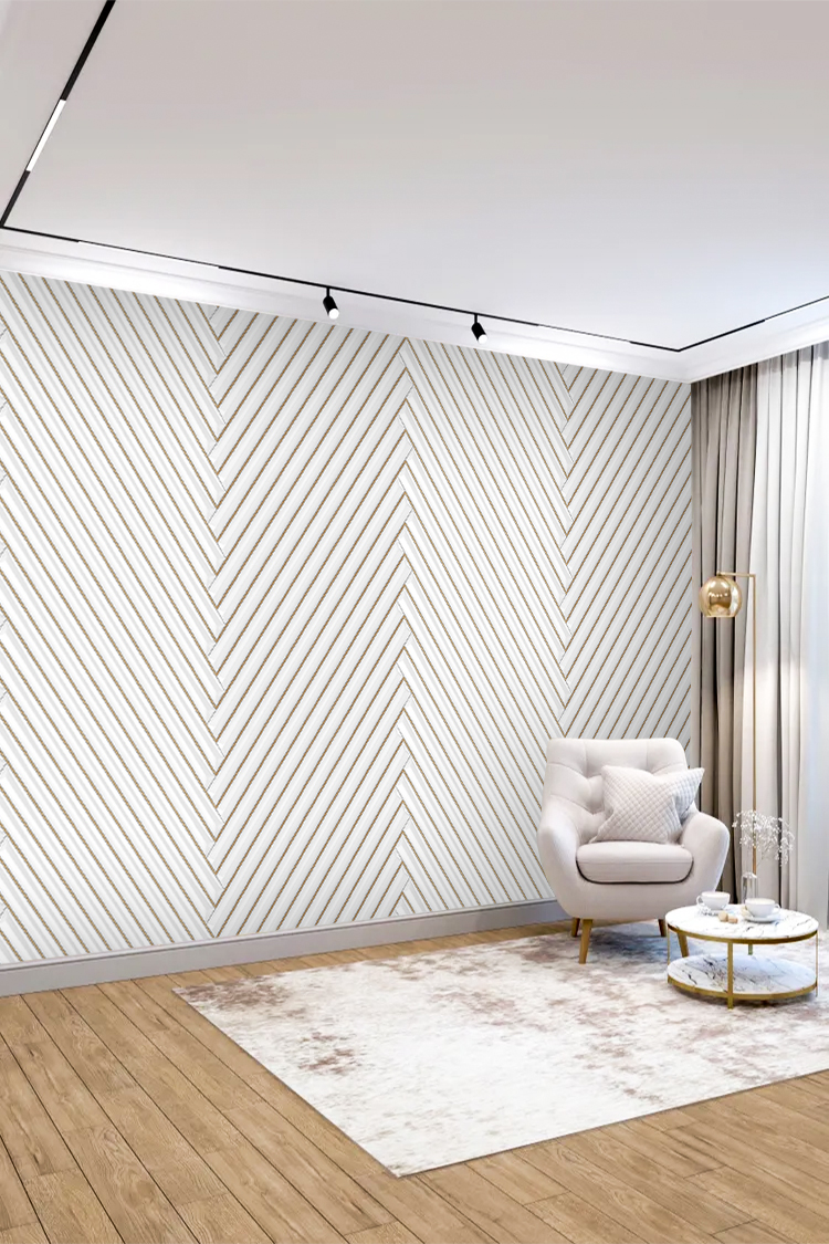 Altın Çizgili 3D Duvar Kağıdı – Modern ve Geometrik Tasarım - Görsel 4