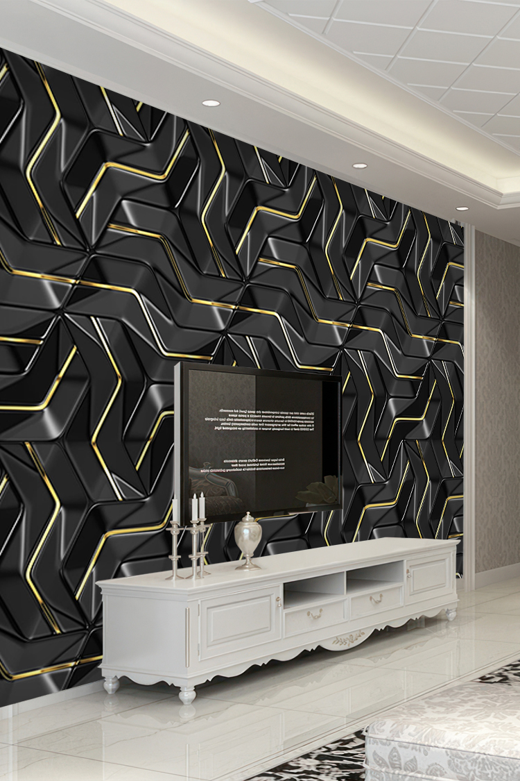 Modern Siyah ve Sarı Desenli Duvar Kağıdı - Görsel 6
