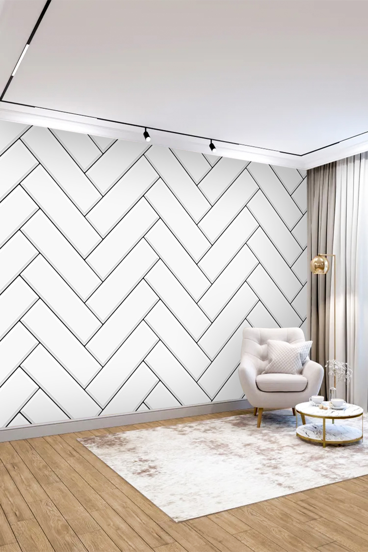 Modern Beyaz Zigzag Desenli Duvar Kağıdı – Minimalist Tasarım - Görsel 4