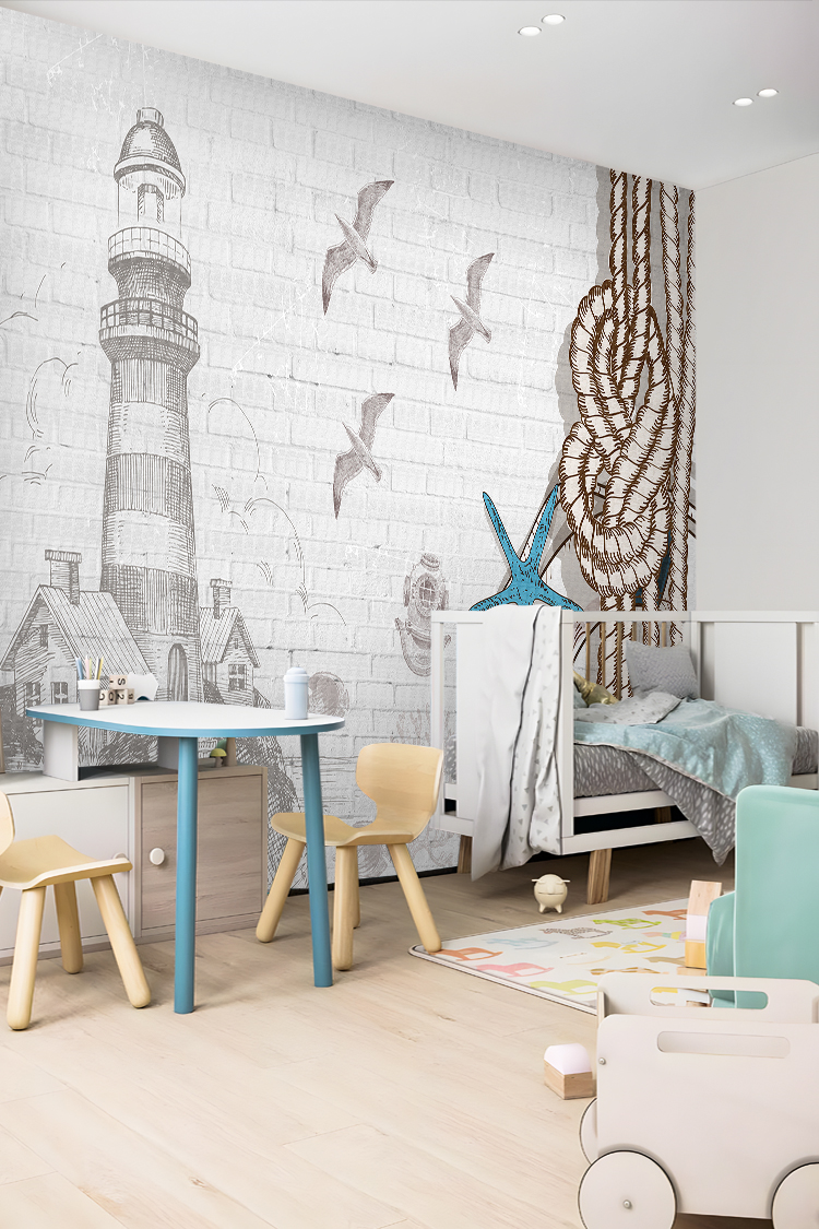 Fener Kulesi ve Deniz Temalı Duvar Kağıdı - Görsel 4