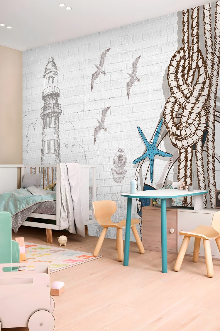 Fener Kulesi ve Deniz Temalı Duvar Kağıdı - Görsel 3