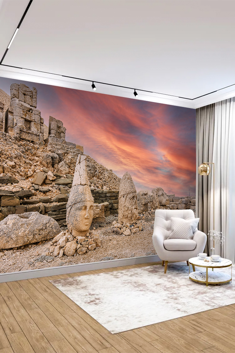 Nemrut Dağı ve Tarihi Heykellerle Doğal Manzara Duvar Kağıdı - Görsel 4