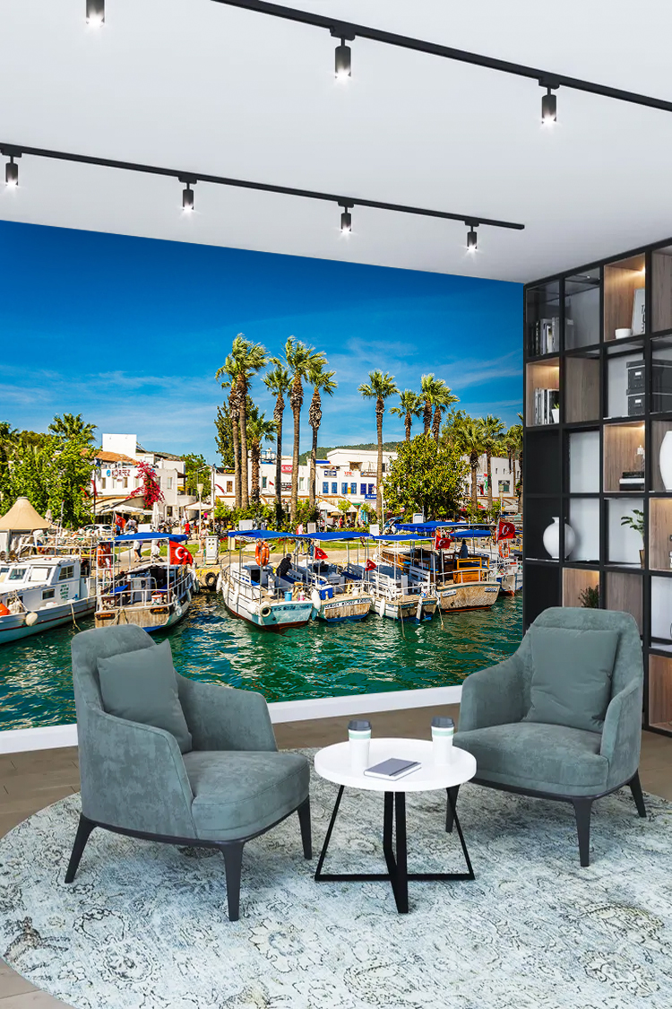 Akdeniz Sahili ve Yat Limanı Manzaralı Duvar Kağıdı - Görsel 2