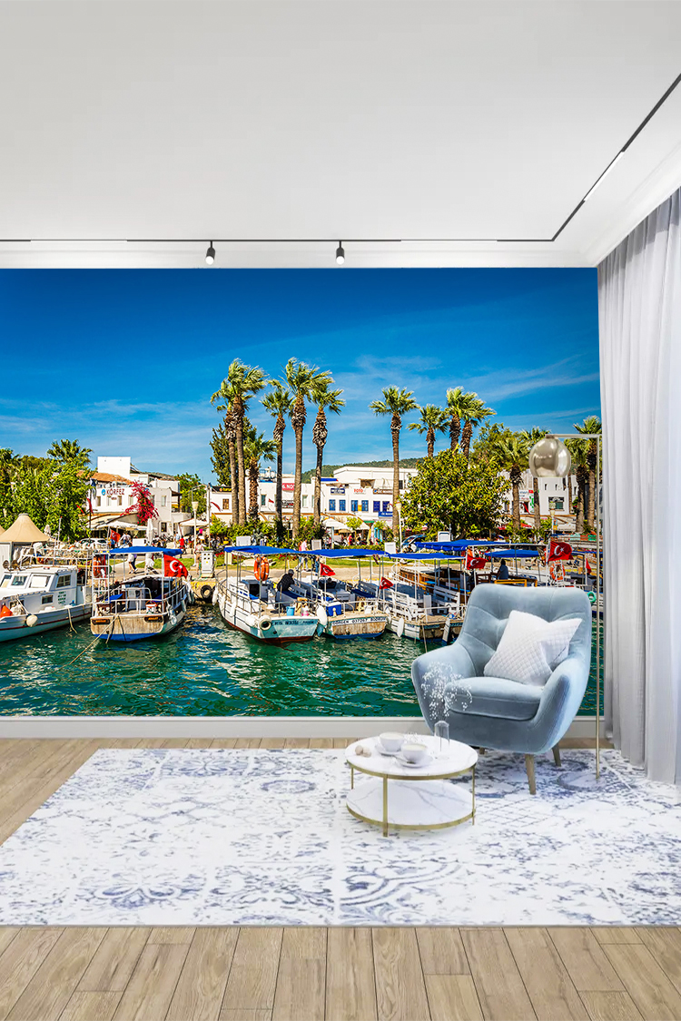 Akdeniz Sahili ve Yat Limanı Manzaralı Duvar Kağıdı - Görsel 6