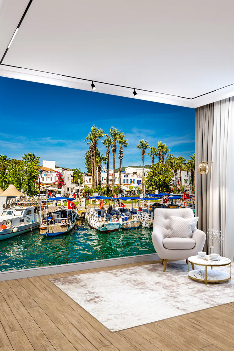 Akdeniz Sahili ve Yat Limanı Manzaralı Duvar Kağıdı - Görsel 5