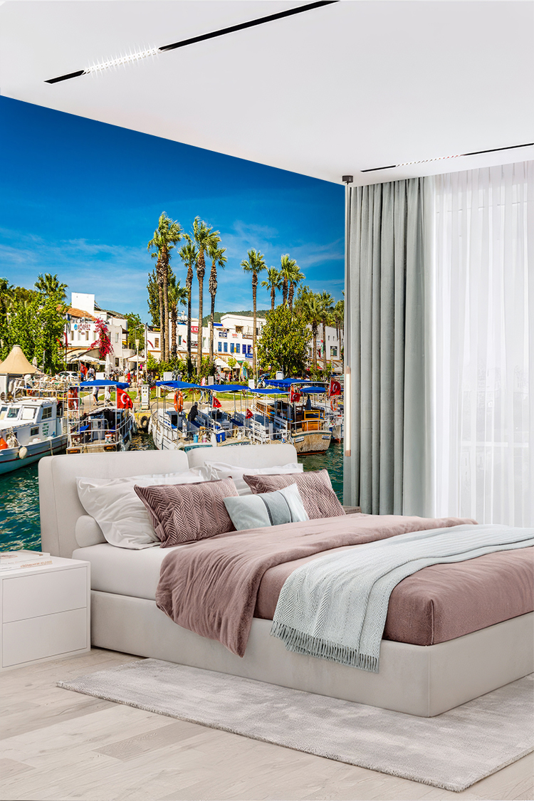 Akdeniz Sahili ve Yat Limanı Manzaralı Duvar Kağıdı - Görsel 3