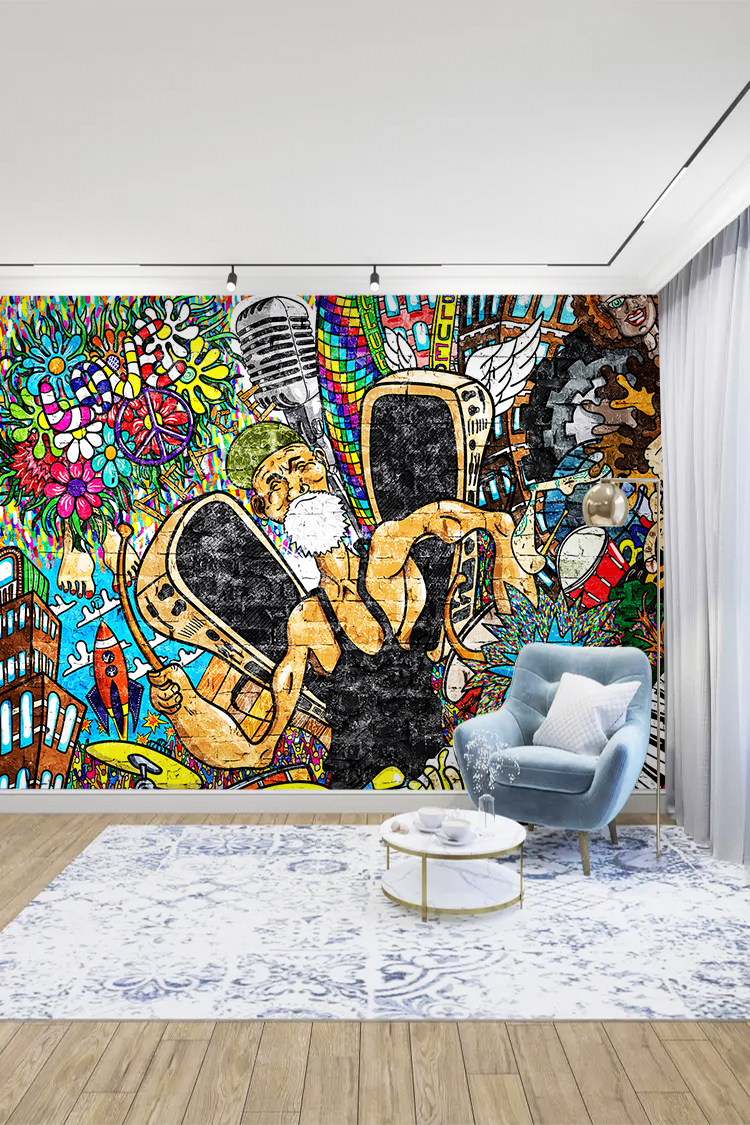 Renkli Sokak Sanatı ve Müzik Temalı Duvar Kağıdı - Görsel 3