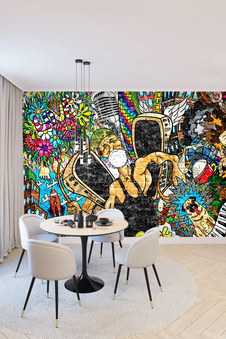 Renkli Sokak Sanatı ve Müzik Temalı Duvar Kağıdı - Görsel 4