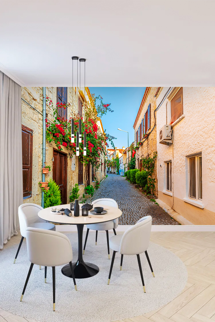 Ege Kasabası Sokak Manzaralı Duvar Kağıdı