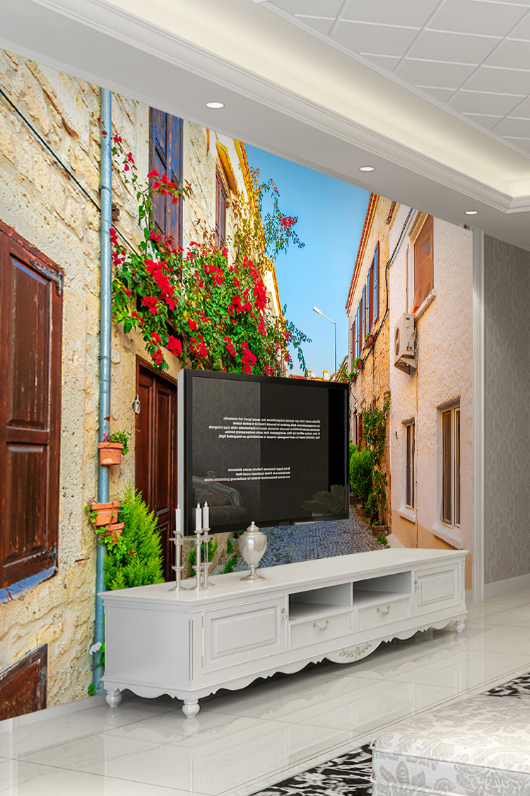 Ege Kasabası Sokak Manzaralı Duvar Kağıdı - Görsel 6