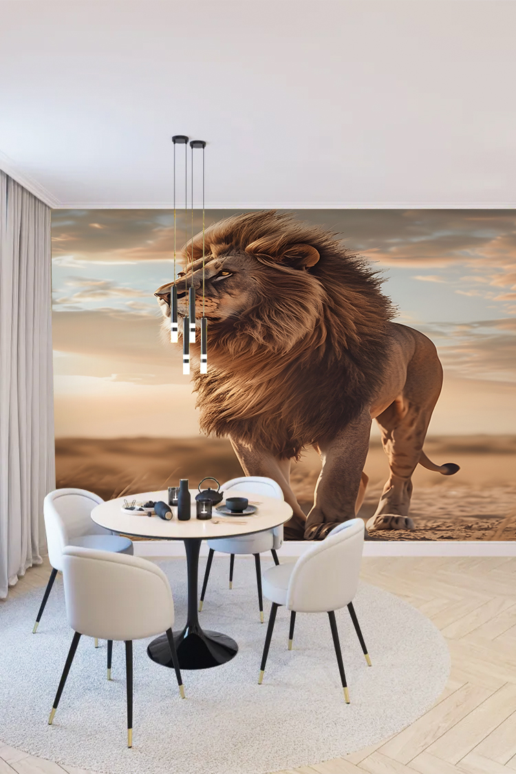 Aslan ve Doğa Manzaralı Lüks Duvar Kağıdı