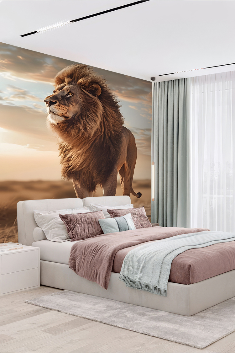 Aslan ve Doğa Manzaralı Lüks Duvar Kağıdı - Görsel 5