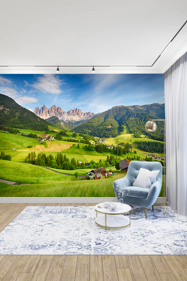 Yeşil Vadiler ve Dağ Manzarası Duvar Kağıdı - Görsel 2