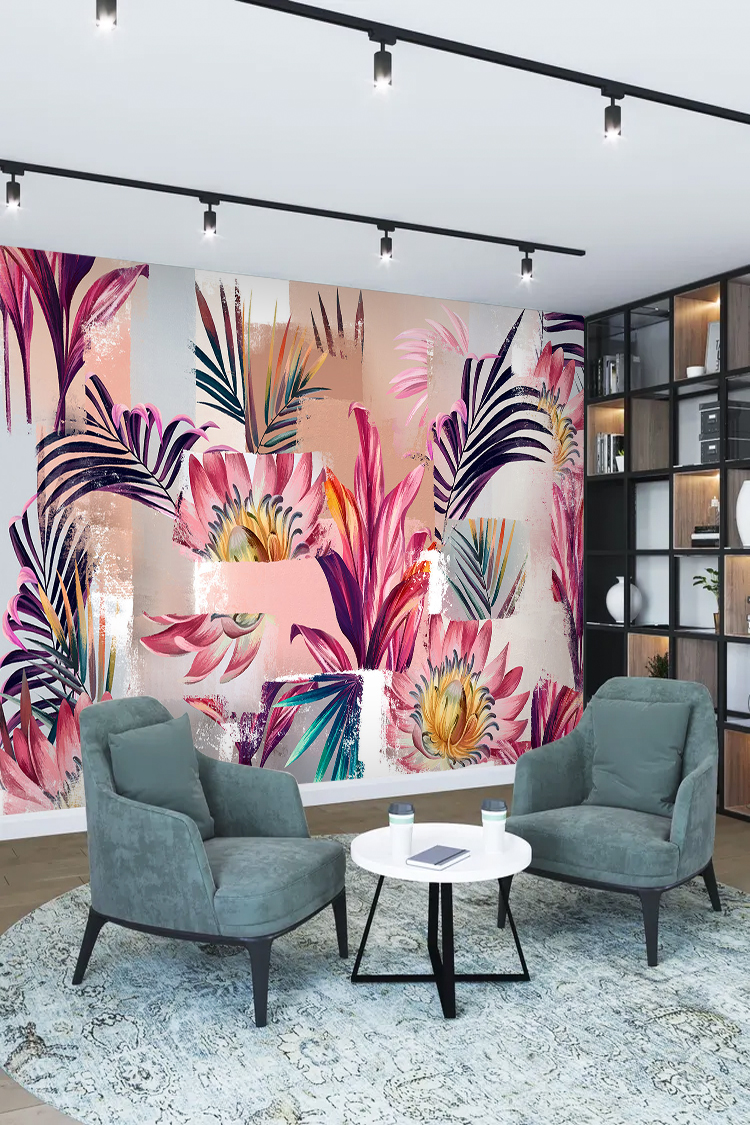 Canlı Tropikal Çiçek ve Bitki Temalı Duvar Kağıdı - Görsel 2