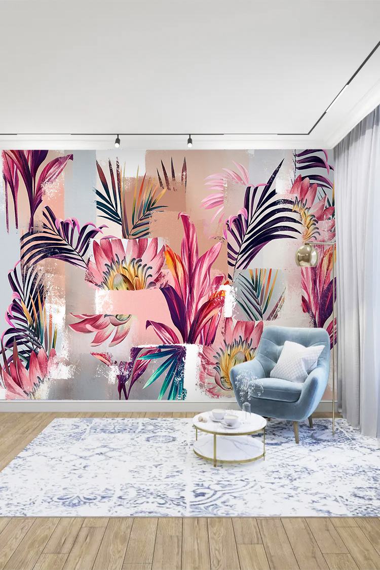 Canlı Tropikal Çiçek ve Bitki Temalı Duvar Kağıdı - Görsel 5