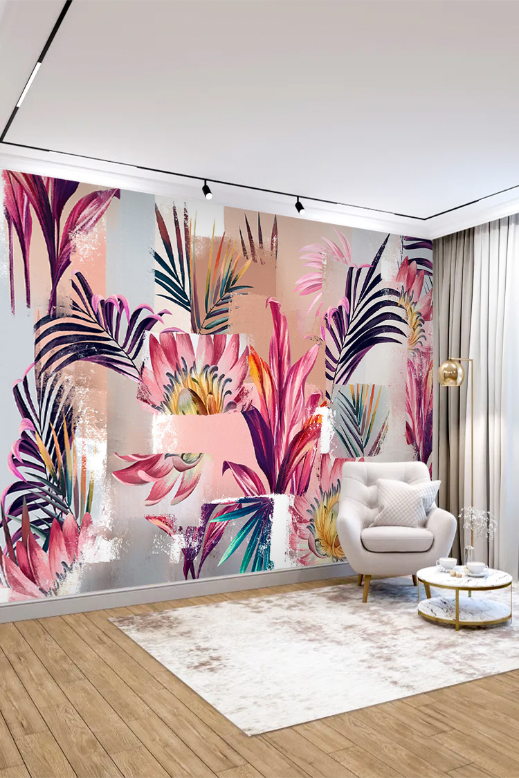 Canlı Tropikal Çiçek ve Bitki Temalı Duvar Kağıdı - Görsel 4