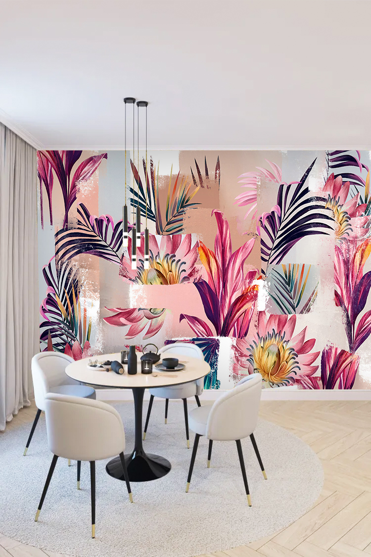 Canlı Tropikal Çiçek ve Bitki Temalı Duvar Kağıdı - Görsel 3