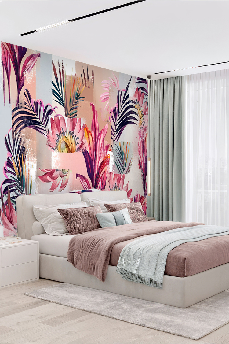 Canlı Tropikal Çiçek ve Bitki Temalı Duvar Kağıdı