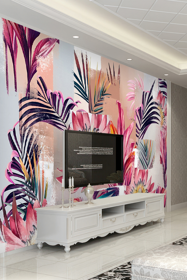 Canlı Tropikal Çiçek ve Bitki Temalı Duvar Kağıdı - Görsel 6