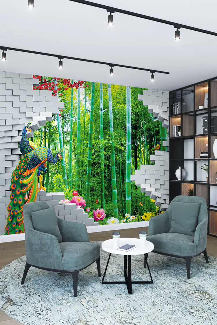 Bambu Ormanı ve Tavus Kuşu: Doğal Manzaralı Duvar Kağıdı