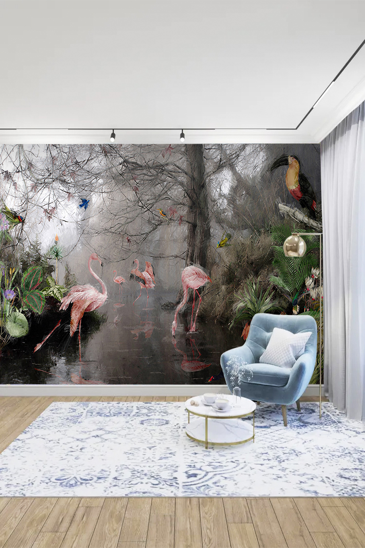 Flamingo ve Doğal Manzara Temalı Duvar Kağıdı - Görsel 5