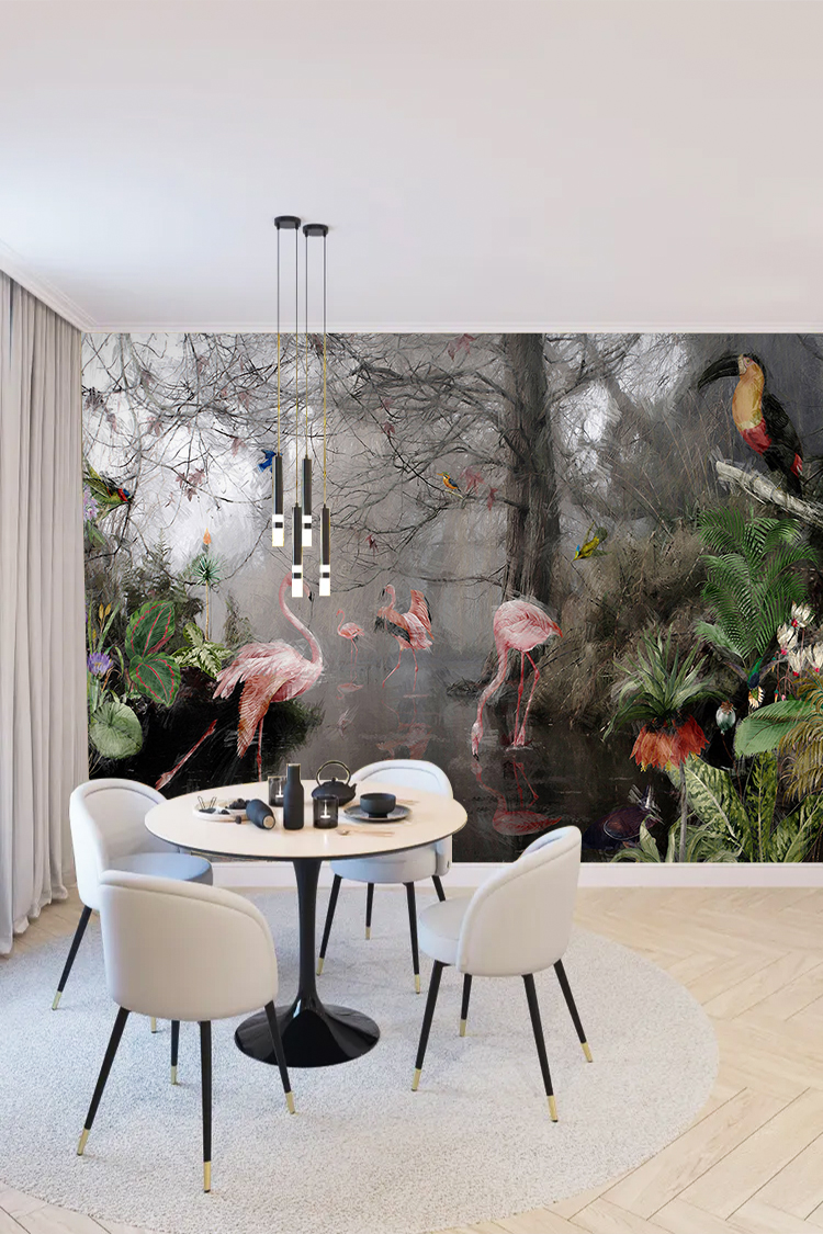 Flamingo ve Doğal Manzara Temalı Duvar Kağıdı