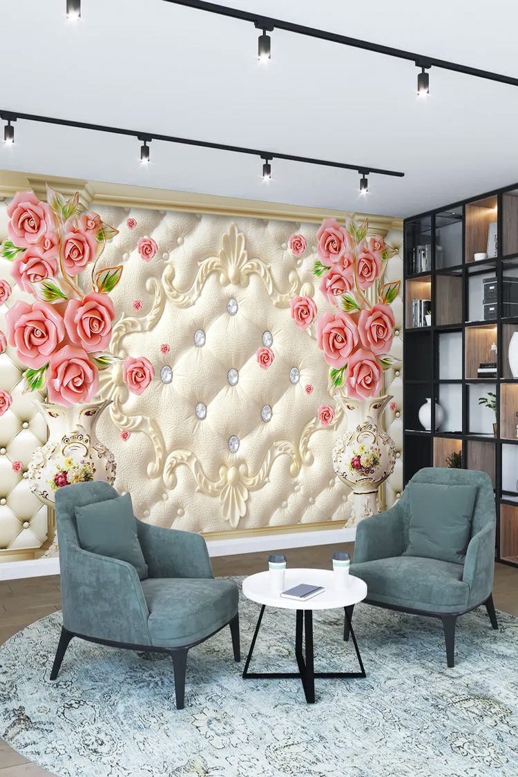 Romantik Gül Desenli Lüks Duvar Kağıdı - Görsel 2