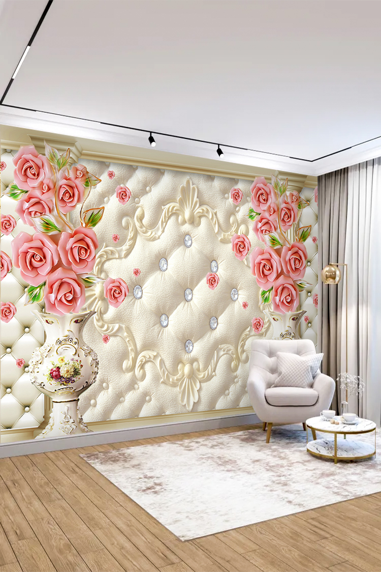Romantik Gül Desenli Lüks Duvar Kağıdı