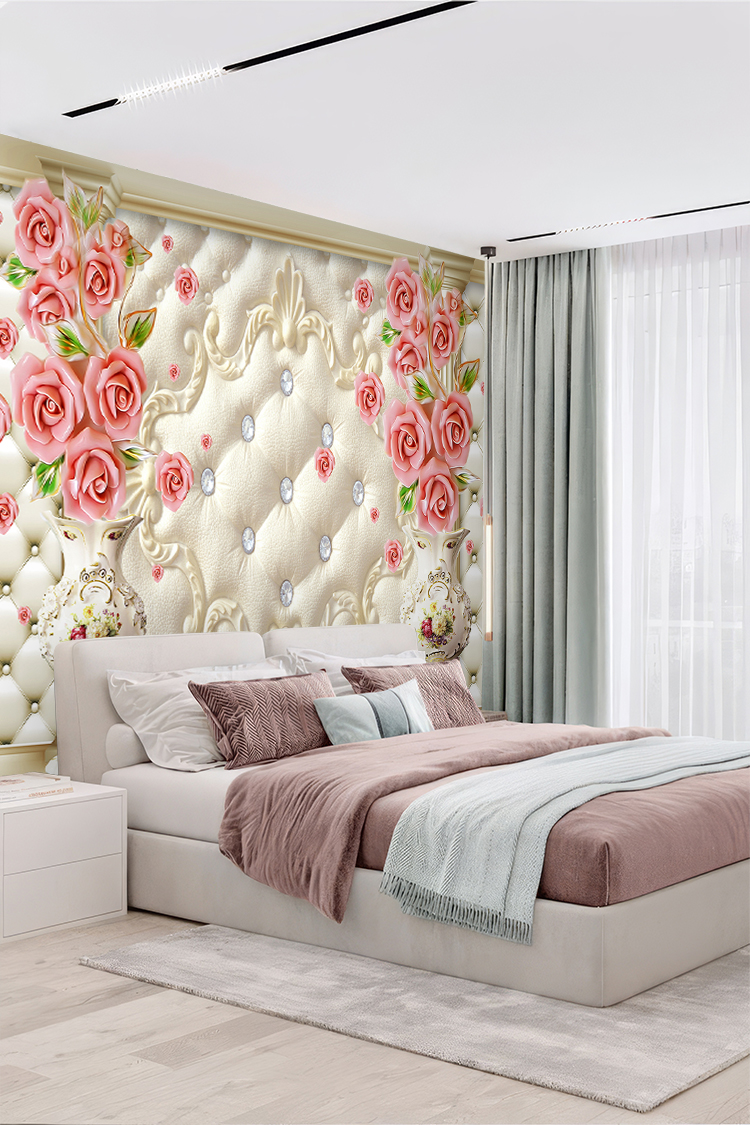 Romantik Gül Desenli Lüks Duvar Kağıdı - Görsel 5