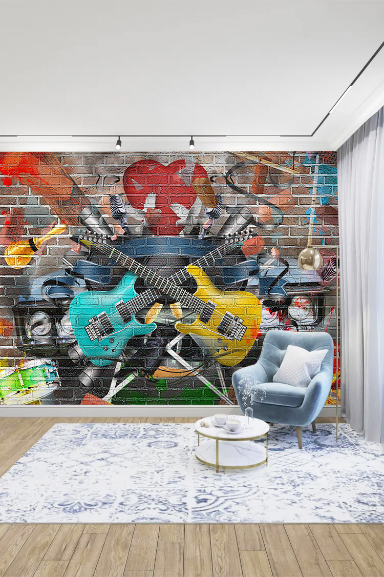 Gitar ve Müzik Temalı Sokak Sanatı Duvar Kağıdı - Görsel 2