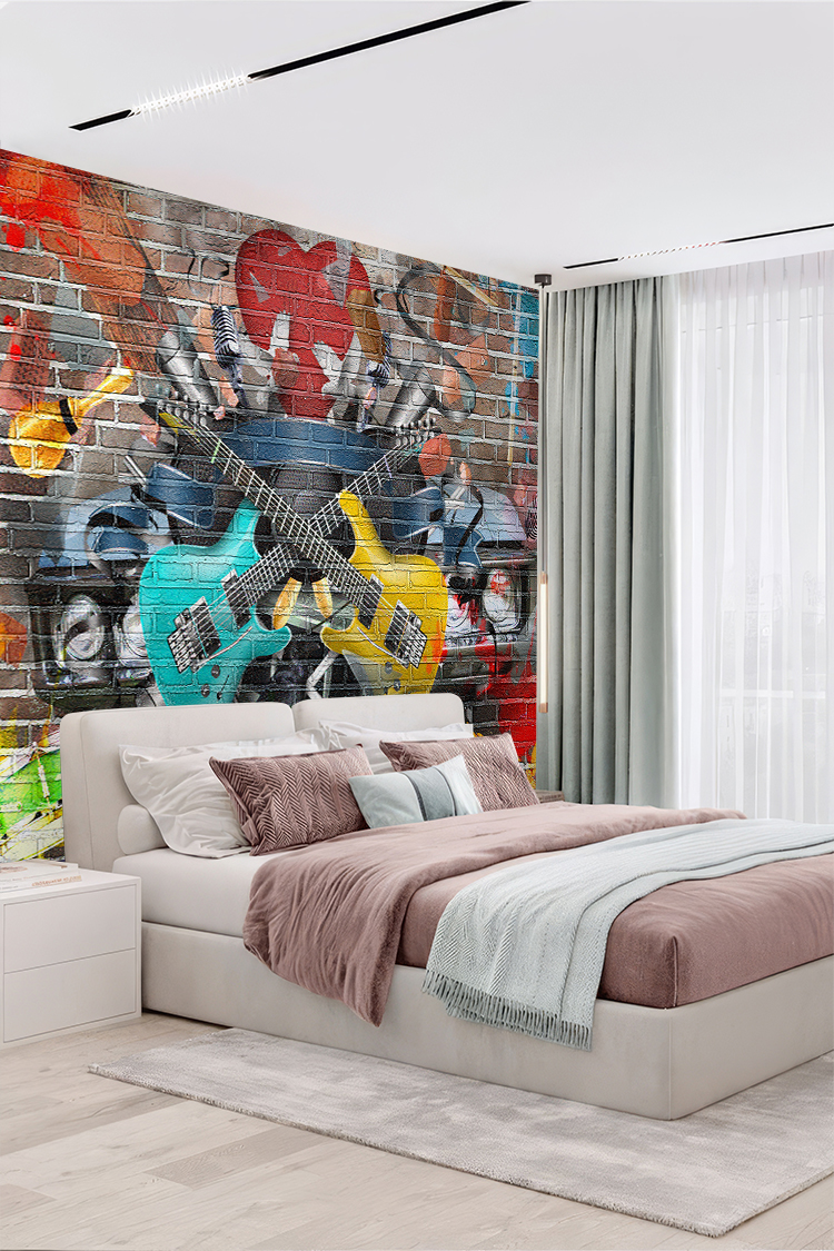 Gitar ve Müzik Temalı Sokak Sanatı Duvar Kağıdı - Görsel 5